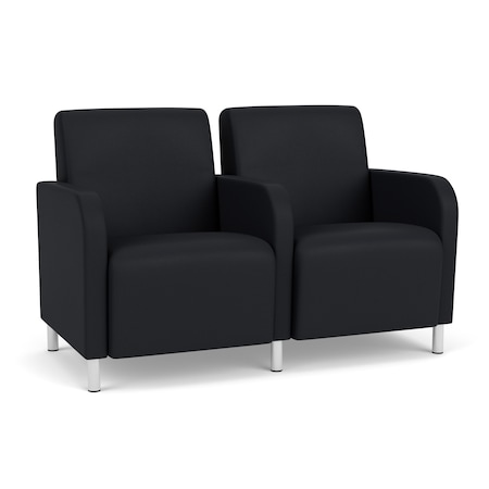 Lesro Siena Lounge Reception 2 Seat Tandem Seating, Brushed Steel, MD Black Upholstery SN2103